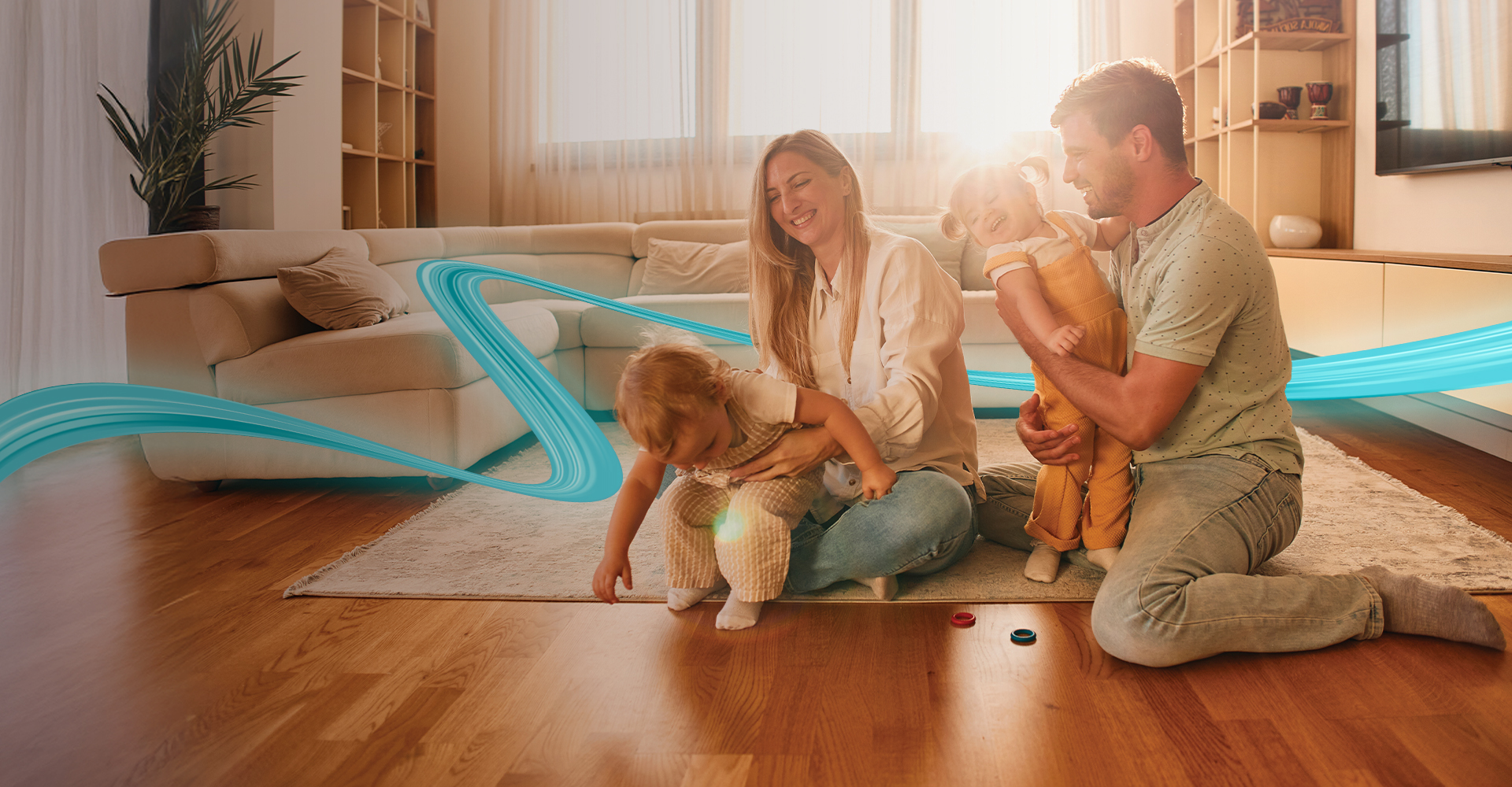 Woman sitting on hardwood flooring